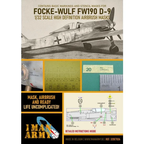 1 Man Army 32DET026 1/32 Focke Wulf Fw 190 D9 Airbrush Paint Masking - Model Planes