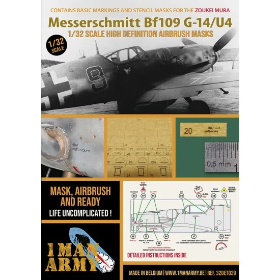 1 Man Army 32DET029 1/32 Messerschmitt Bf 109 G-14/U4 Basic Markings and Stencil Masks for Zoukei Mura kit