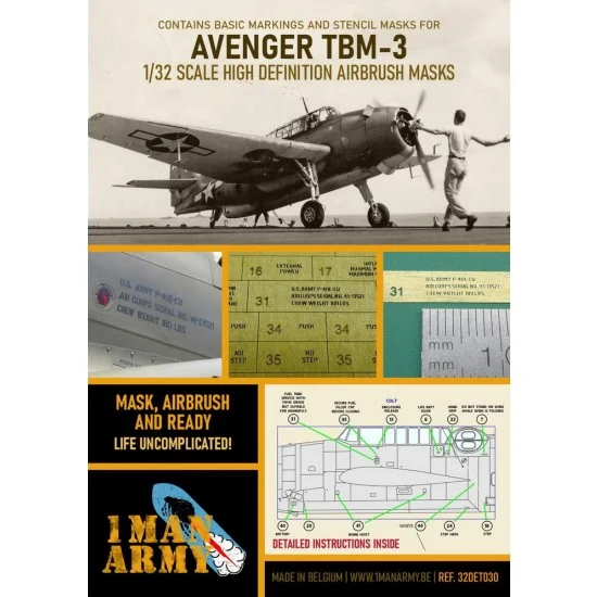 1 Man Army 32DET030 1/32 Grumman TBM 3 Avenger Airbrush Paint Masking for Trumpeter kits - Model Planes