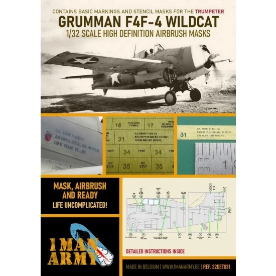 1 Man Army 32DET031 1/32 Grumman F4F-4 Wildcat Paint Masking for Trumpeter kits