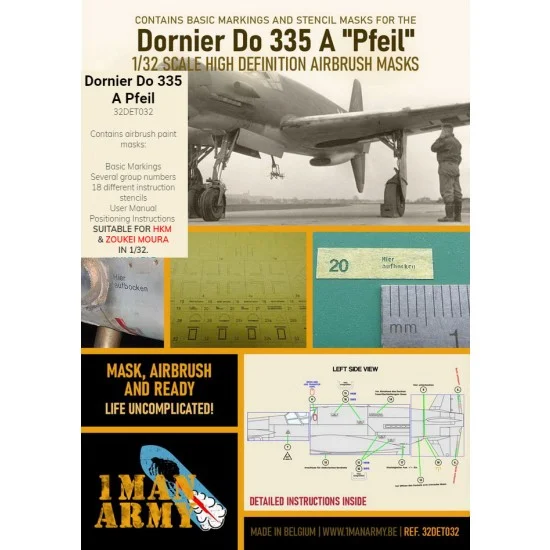 1 Man Army 32DET032 1/32 Dornier Do 335 A Pfeil Airbrush Paint Masking for HK Model/Zoukei-Moura kits