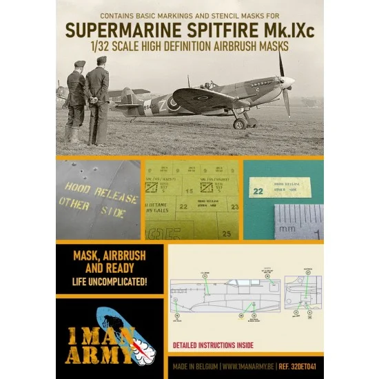 1 Man Army 32DET041 1/32 Supermarine Spitfire Mk.IXc Masking for Tamiya/Revell kits - Model Planes