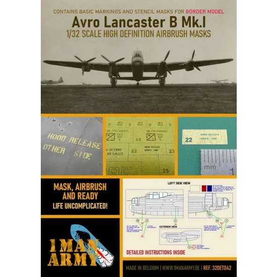1 Man Army 32DET042 1/32 Avro Lancaster B Mk.I Masking for Border Model - Model Planes