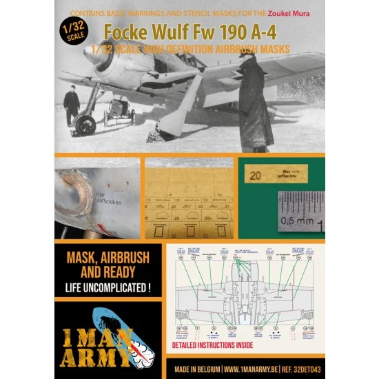 1 Man Army 32DET043 1/32 Focke Wulf Fw190 A-4 Markings and Stencil Masks for Zoukei Mura kits