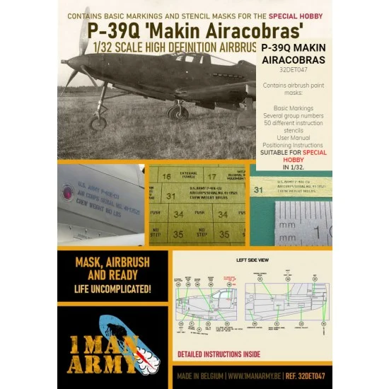 1 Man Army 32DET047 1/32 Bell P-39Q Airacobra Paint Masking for Special Hobby kits