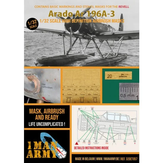 1 Man Army 32DET057 1/32 Arado Ar196 A-3 Markings and Stencil Masks for Revell kits