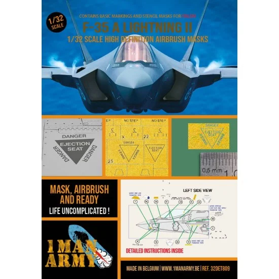 1 Man Army 32DET809 1/32 Lockheed Martin F-35 A Lightning II Markings & Stencil Masks for Italeri kits