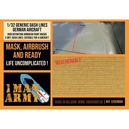 1 Man Army 32GEN600 1/32 German Aircraft Dashed Lines Airbrush Paint Masking set - Model Planes