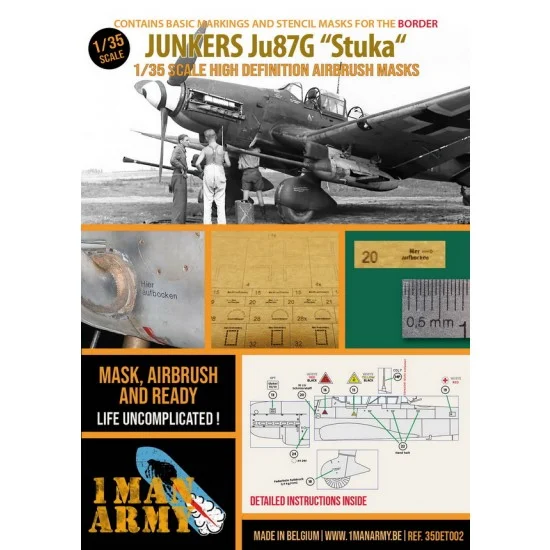 1 Man Army 35DET002 1/35 Junkers Ju87G Stuka Basic Markings and Stencil Paint Masks for Border kits - Model Planes