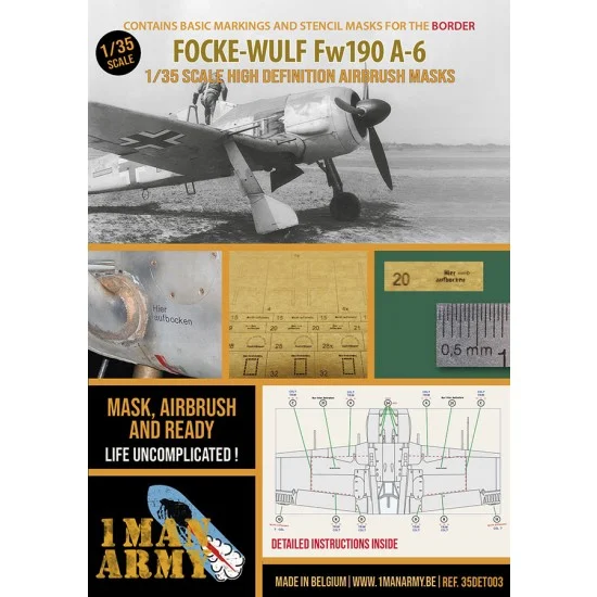 1 Man Army 35DET003 1/35 Focke-Wulf Fw190 A-6 Basic Markings and Stencil Masks for Border kit