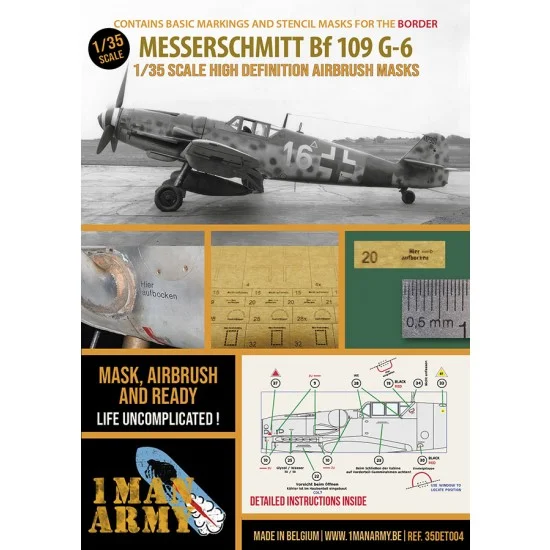 1 Man Army 35DET004 1/35 Messerschmitt Bf109 G6 Basic Markings and Stencil Masks for Border kit - Model Planes