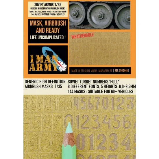 1 Man Army 35GEN482 1/35 Soviet Turret Numbers Masking (5 Heights 6.0mm-9.5mm)