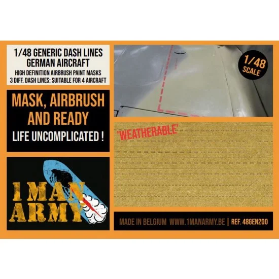 1 Man Army 48GEN200 1/48 German Aircraft Generic Dash Lines Airbrush Paint Masks - Model Planes