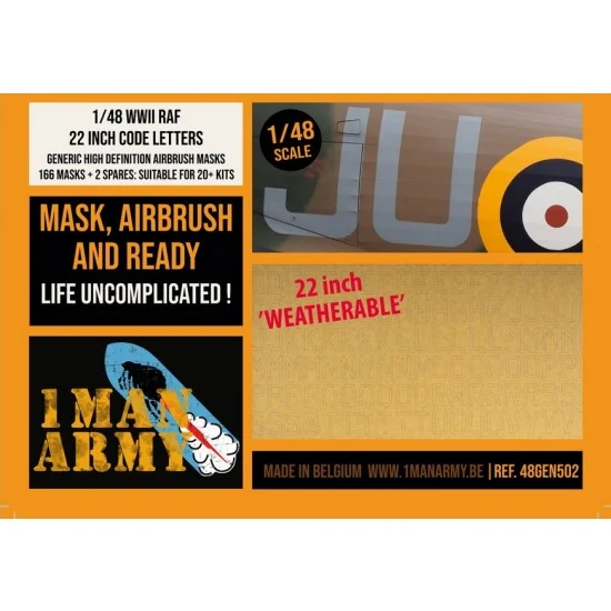 1 Man Army 48GEN502 1/48 RAF Code Letters 22 Inch Generic Airbrush Masks Set for over 20 kits - Model Planes