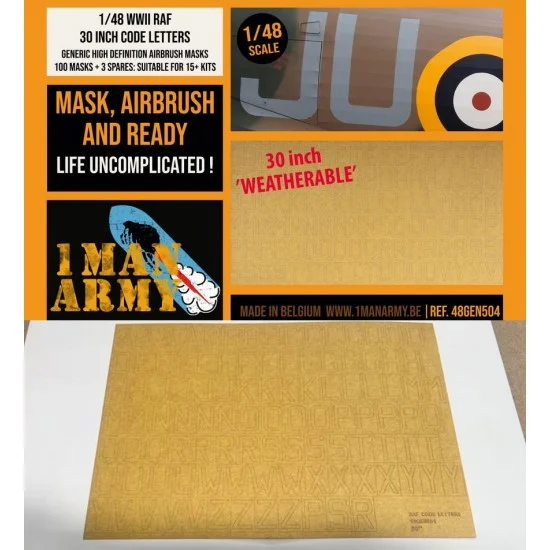 1 Man Army 48GEN504 1/48 RAF Code Letters 30 Inch Generic Airbrush Masks Set for over 15 kits - Model Planes