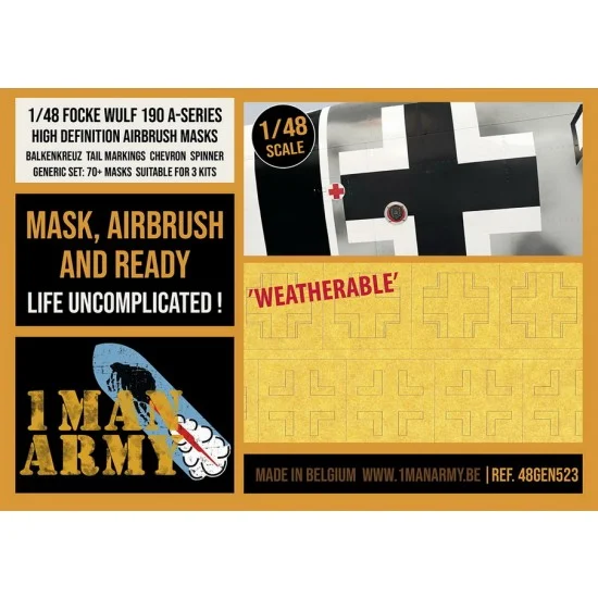 1 Man Army 48GEN523 1/48 Focke Wulf 190 A-Series Mask - Balkkr. Chevr. Tail Marking Generic set