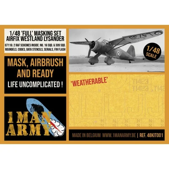 1 Man Army 48KIT001 1/48 Westland Lysander Mk I/III Full Masking Set for Airfix kit - Model Planes