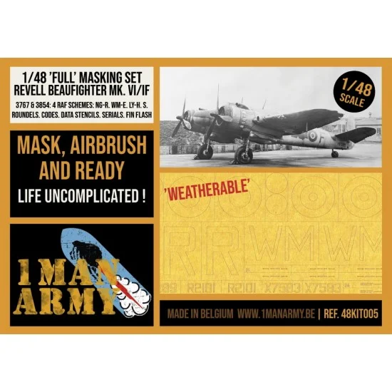 1 Man Army 48KIT005 1/48 Bristol Beaufighter Mk. VI/IF Full Masking Set for Revell kits - Model Planes