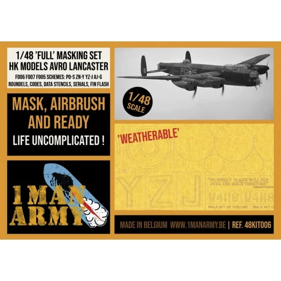 1 Man Army 48KIT006 1/48 Avro Lancaster B Mk.I Gr Full Masking Set for HK Models - Model Planes