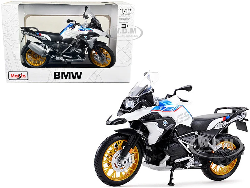 BMW R 1250 GS White with Blue and Red Stripes 1/12 Diecast Motorcycle Model by Maisto - BMW Motorcycles
