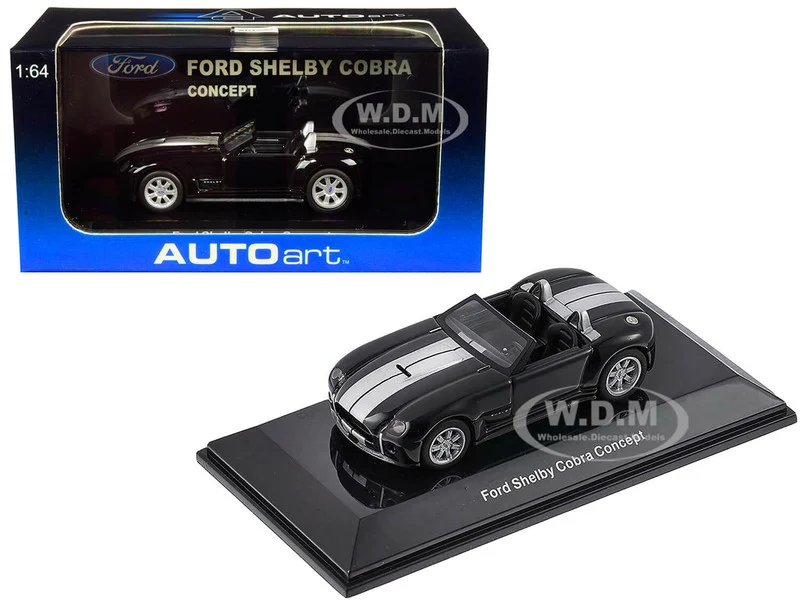 2004 Ford Shelby Cobra Concept Ebony Black Metallic with Bright Argent Silver Stripes 1/64 Model Car by Autoart - Ford Models