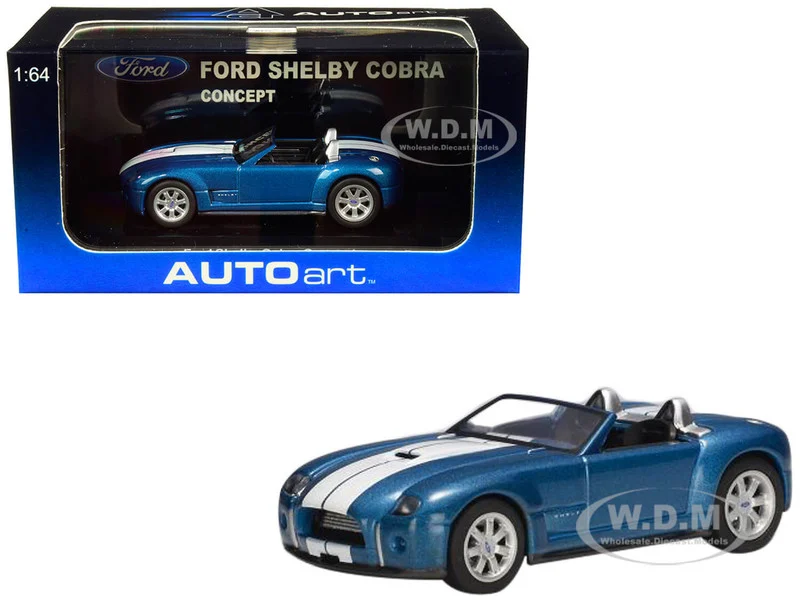 2004 Ford Shelby Cobra Concept Guardsman Blue Metallic with Performance White Stripes 1/64 Model Car by Autoart - Ford Models