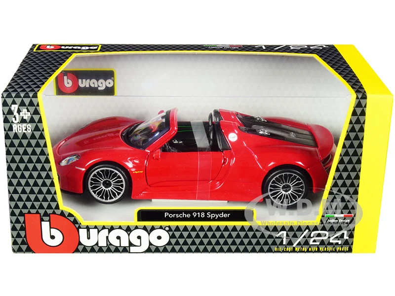 Porsche 918 Spyder Convertible Red 1/24 Diecast Model Car by Bburago - Porsche Models