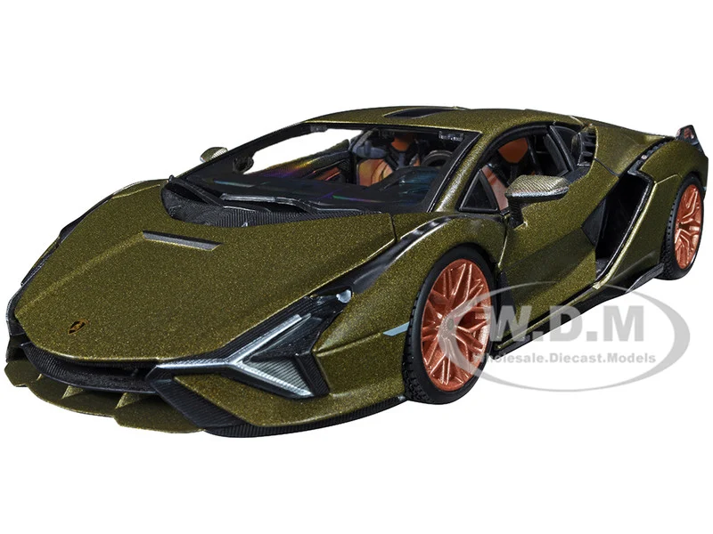 Lamborghini Sian FKP 37 Matt Green Metallic with Copper Wheels 1/24 Diecast Model Car by Bburago - Lamborghini Models