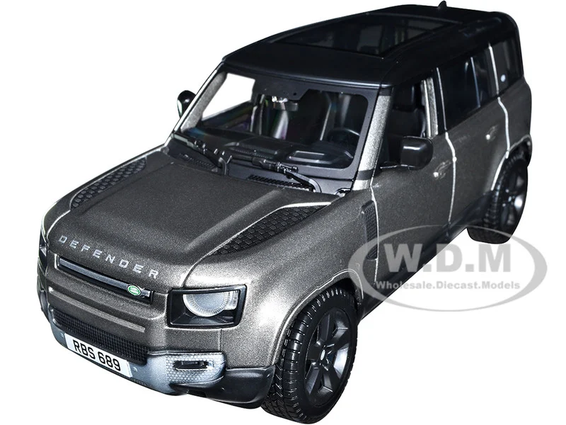 2022 Land Rover Defender 110 Dark Silver Metallic with Black Top and Sunroof 1/24 Diecast Model Car by Bburago - Range/Land Rover Models
