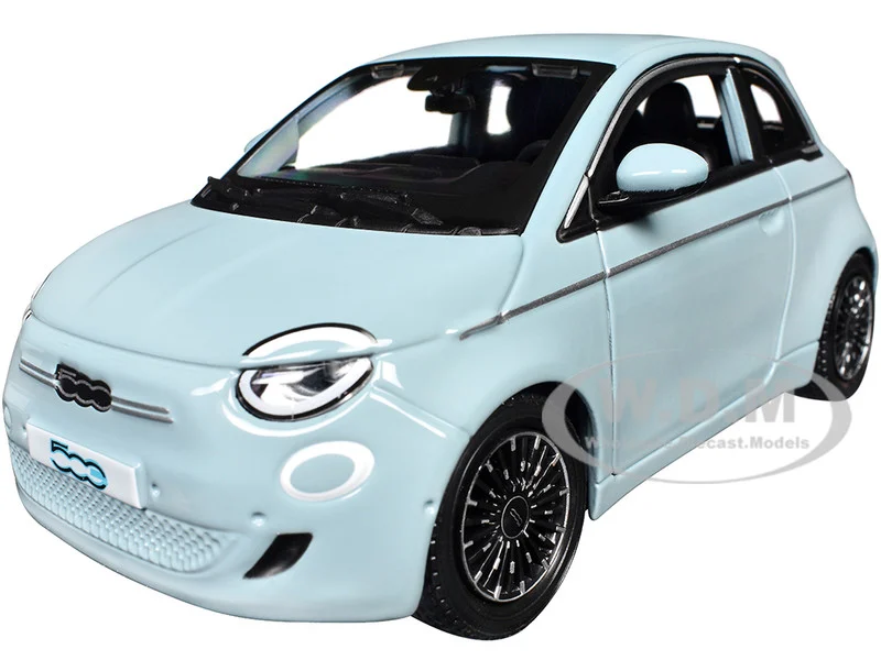 2023 Fiat 500e Light Blue 1/24 Diecast Model Car by Bburago - Fiat Models