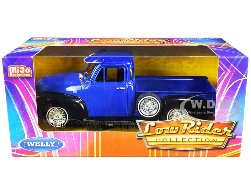 1953 Chevrolet 3100 Pickup Truck Blue and Black "Low Rider Collection" 1/24 Diecast Model Car by Welly - Chevrolet Models