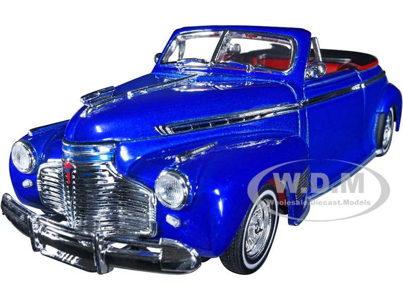1941 Chevrolet Special Deluxe Convertible Candy Blue Metallic with Red Interior "Low Rider Collection" 1/24 Diecast Model Car by Welly - Chevrolet Models