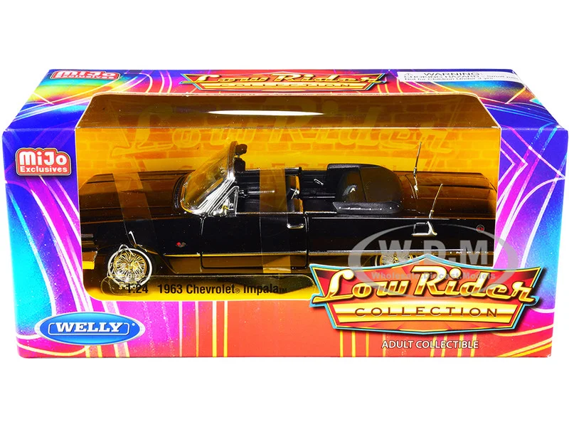 1963 Chevrolet Impala SS Convertible Black "Low Rider Collection" 1/24 Diecast Model Car by Welly - Chevrolet Models