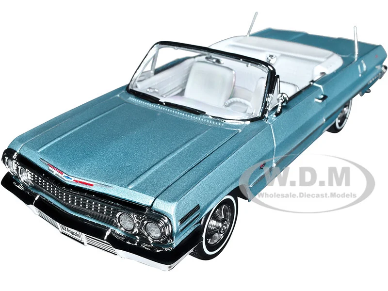 1963 Chevrolet Impala Convertible Light Blue Metallic with White Interior "NEX Models" 1/24 Diecast Model Car by Welly - Chevrolet Models