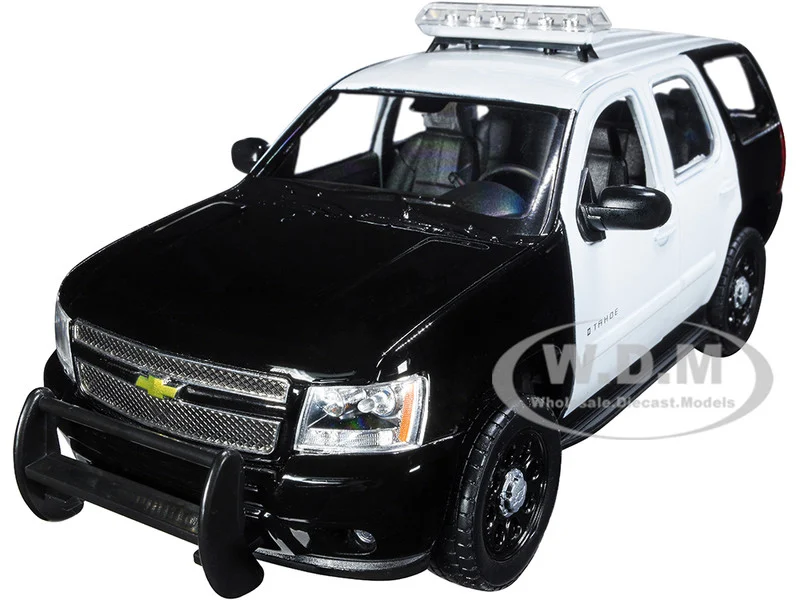 2008 Chevrolet Tahoe Unmarked Police Car Black and White 1/24 Diecast Model Car by Welly - Chevrolet Models