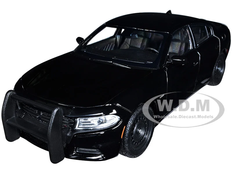 2016 Dodge Charger Pursuit Police Interceptor Black Unmarked "Police Pursuit" Series 1/24 Diecast Model Car by Welly - Dodge Models