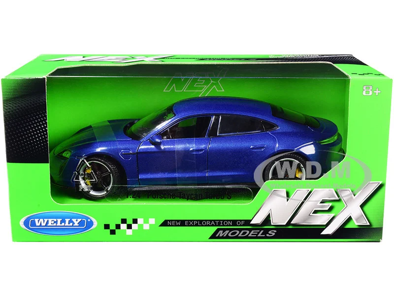 Porsche Taycan Turbo S Blue Metallic "NEX Models" 1/24 Diecast Model Car by Welly - Porsche Models