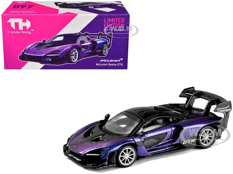 McLaren Senna GTR Midnight Purple Metallic with Black Top "HCFC 2025 Limited Edition" 1/64 Diecast Model Car by Trends Hobby - McLaren Models