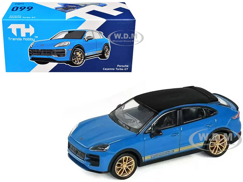 Porsche Cayenne Turbo GT Blue with Black Top and Gold Stripes 1/64 Diecast Model Car by Trends Hobby - Porsche Models