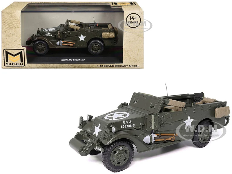 White M3 Scout Car Olive Drab "United States Army" 1/43 Diecast Model by Militaria Die Cast - White WC Truck Models