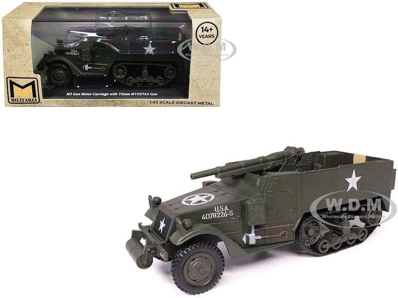 M3 Gun Motor Carriage with 75mm M1897A4 Gun Olive Drab "United States Army" 1/43 Diecast Model by Militaria Die Cast - Military Models