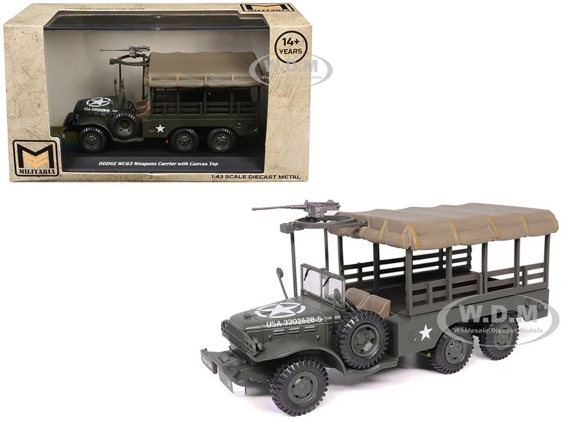 Dodge WC63 Weapons Carrier with Canvas Top Olive Drab "United States Army" 1/43 Diecast Model by Militaria Die Cast - Dodge Models