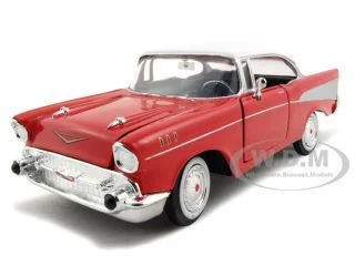 1957 Chevrolet Bel Air Red with White Top 1/24 Diecast Model Car by Motormax - Chevrolet Models