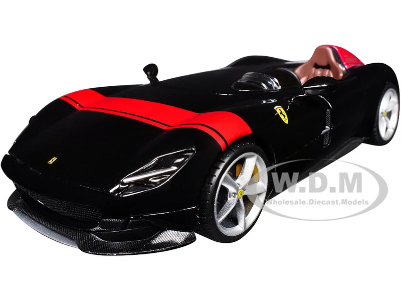 Ferrari Monza SP1 Black Metallic with Red Stripes "Race & Play" Series 1/24 Diecast Model Car by Bburago - Ferrari Models