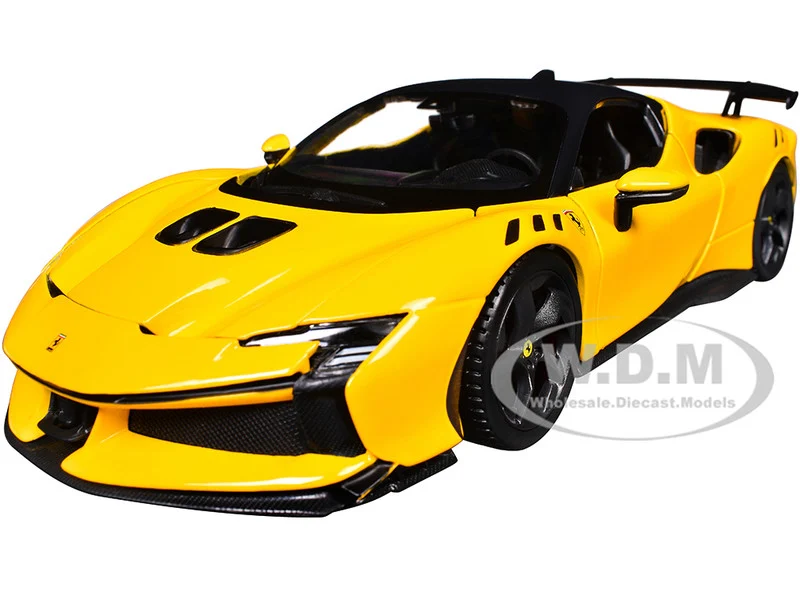 Ferrari SF90 XX Stradale Yellow with Black Top "Race and Play" Series 1/24 Diecast Model Car by Bburago - Ferrari Models