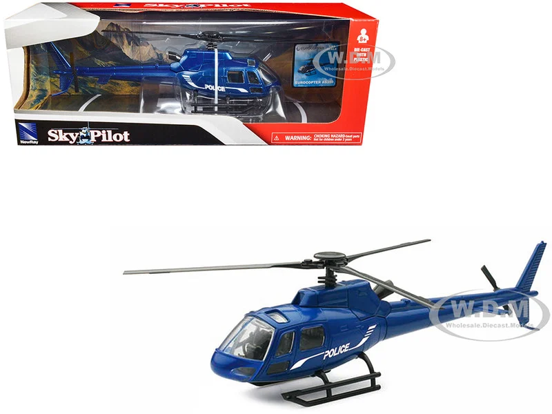 Eurocopter AS350 Helicopter Blue Metallic "Police" "Sky Pilot" Series 1/43 Diecast Model by New Ray - Police Models