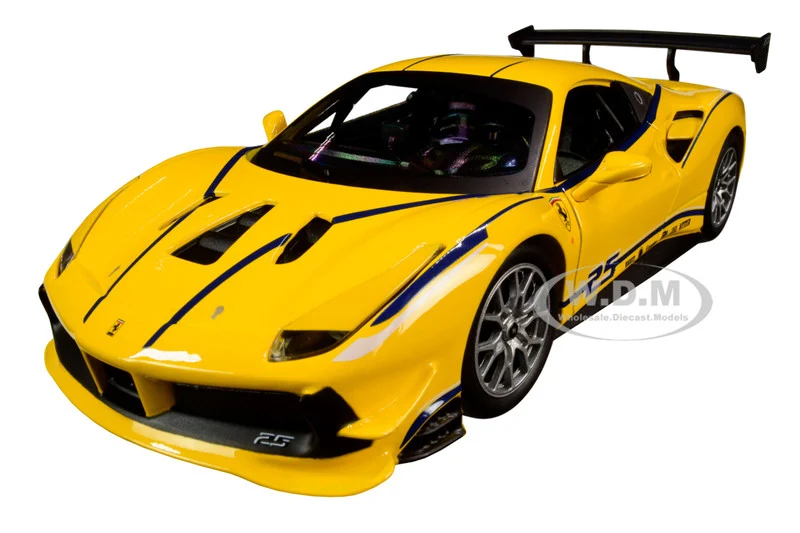 Ferrari 488 Challenge #25 Yellow with Blue Stripes "Ferrari Racing" 1/24 Diecast Model Car by Bburago - Ferrari Models