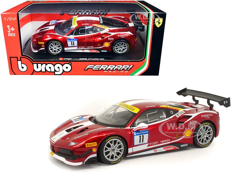 Ferrari 488 Challenge #11 Candy Red with White Stripes "Ferrari Racing" 1/24 Diecast Model Car by Bburago - Ferrari Models