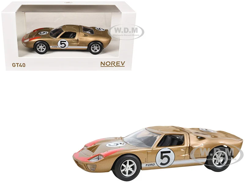 1966 Ford GT40 MKII #5 Kandy Gold Metallic with White Stripes and Red Graphics 1/43 Diecast Model Car by Norev - Ford Models