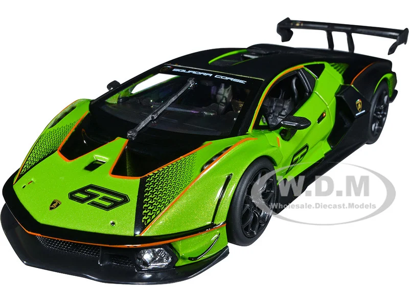 Lamborghini Essenza SCV12 #63 Green Metallic and Black "Squadra Corse" "Race" Series 1/24 Diecast Model Car by Bburago - Lamborghini Models